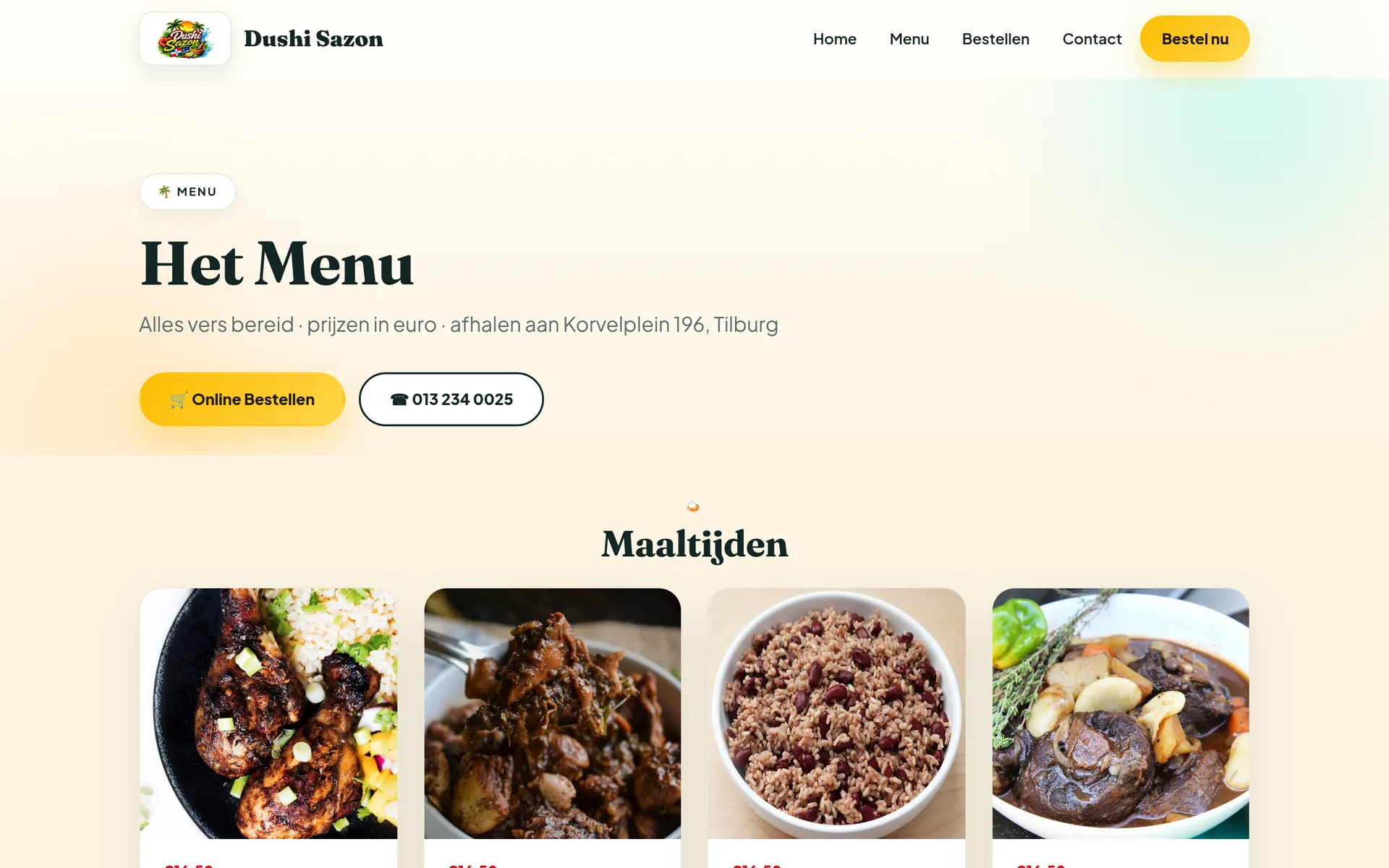 De pagina Menu, dushi.atlaspos.nl/menu