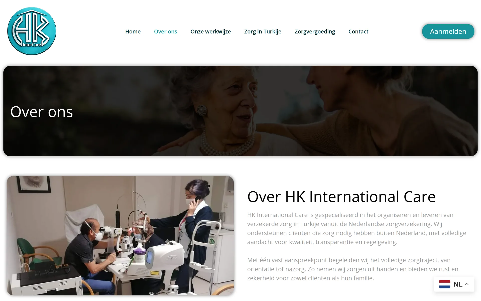 De pagina Over ons, hkintercare.nl/over-ons