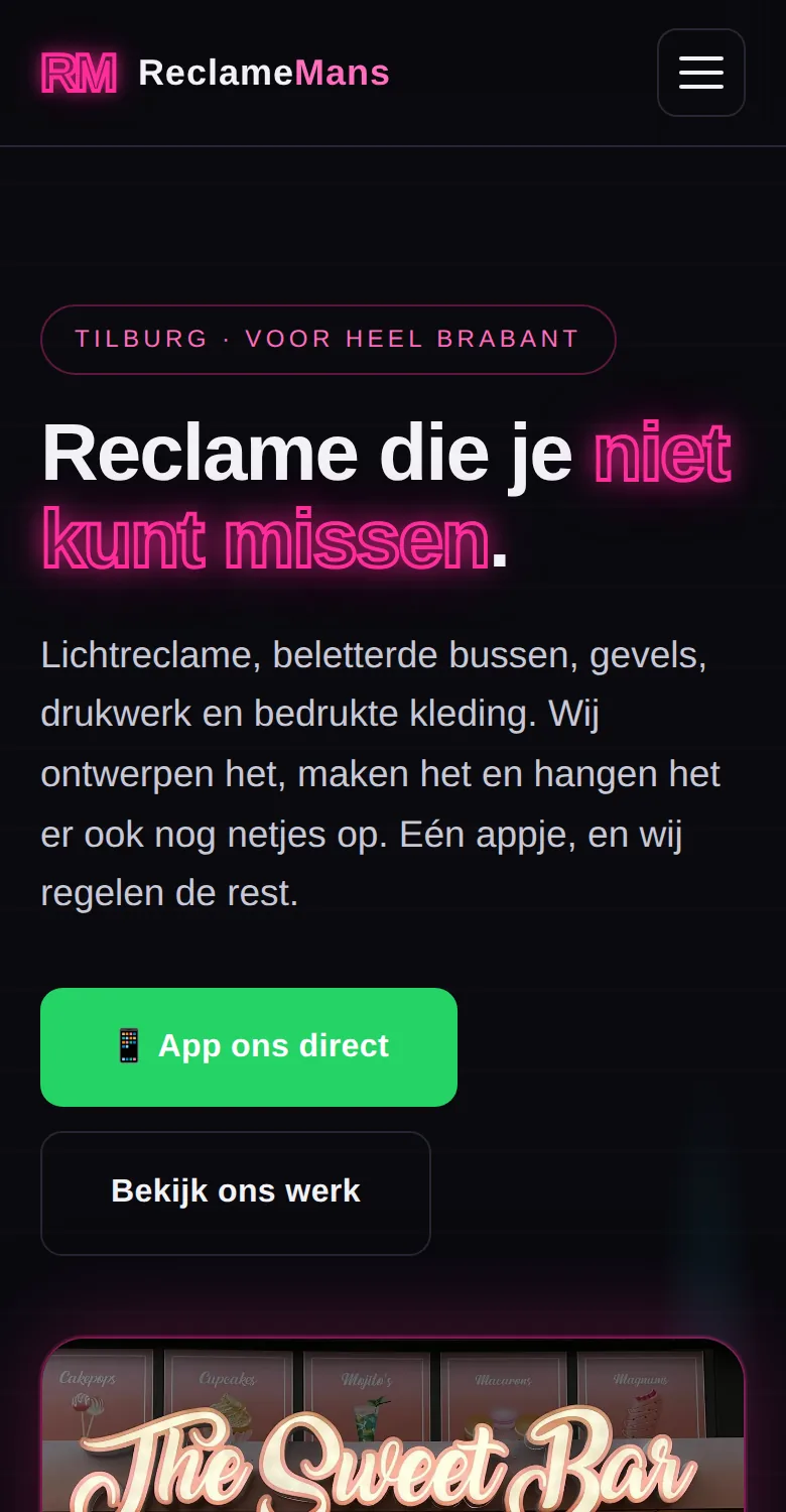 De startpagina op een telefoon, reclamemans.nl
