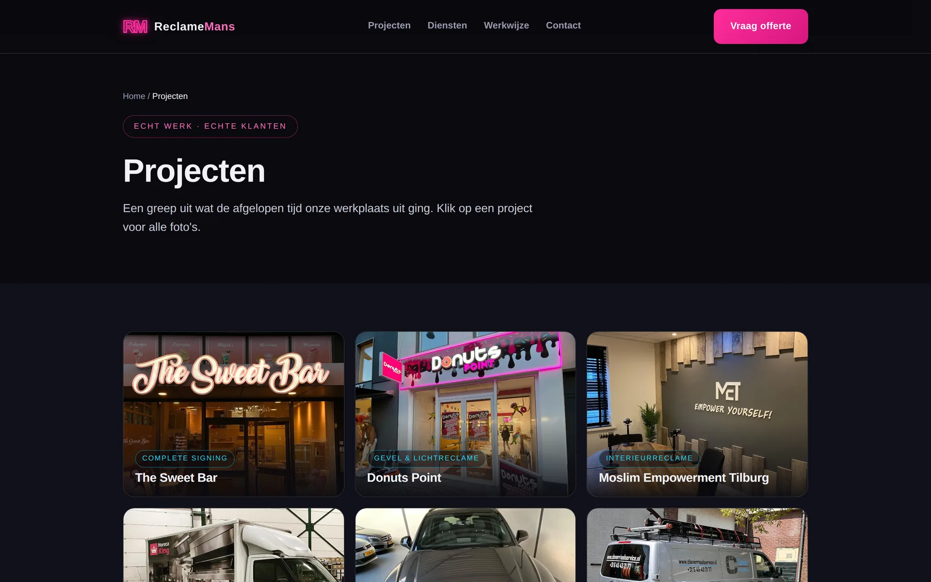 De pagina Projecten, reclamemans.nl/projecten