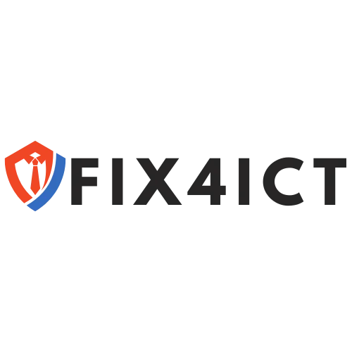 Het logo van FIX4ICT: een schild in rood en blauw