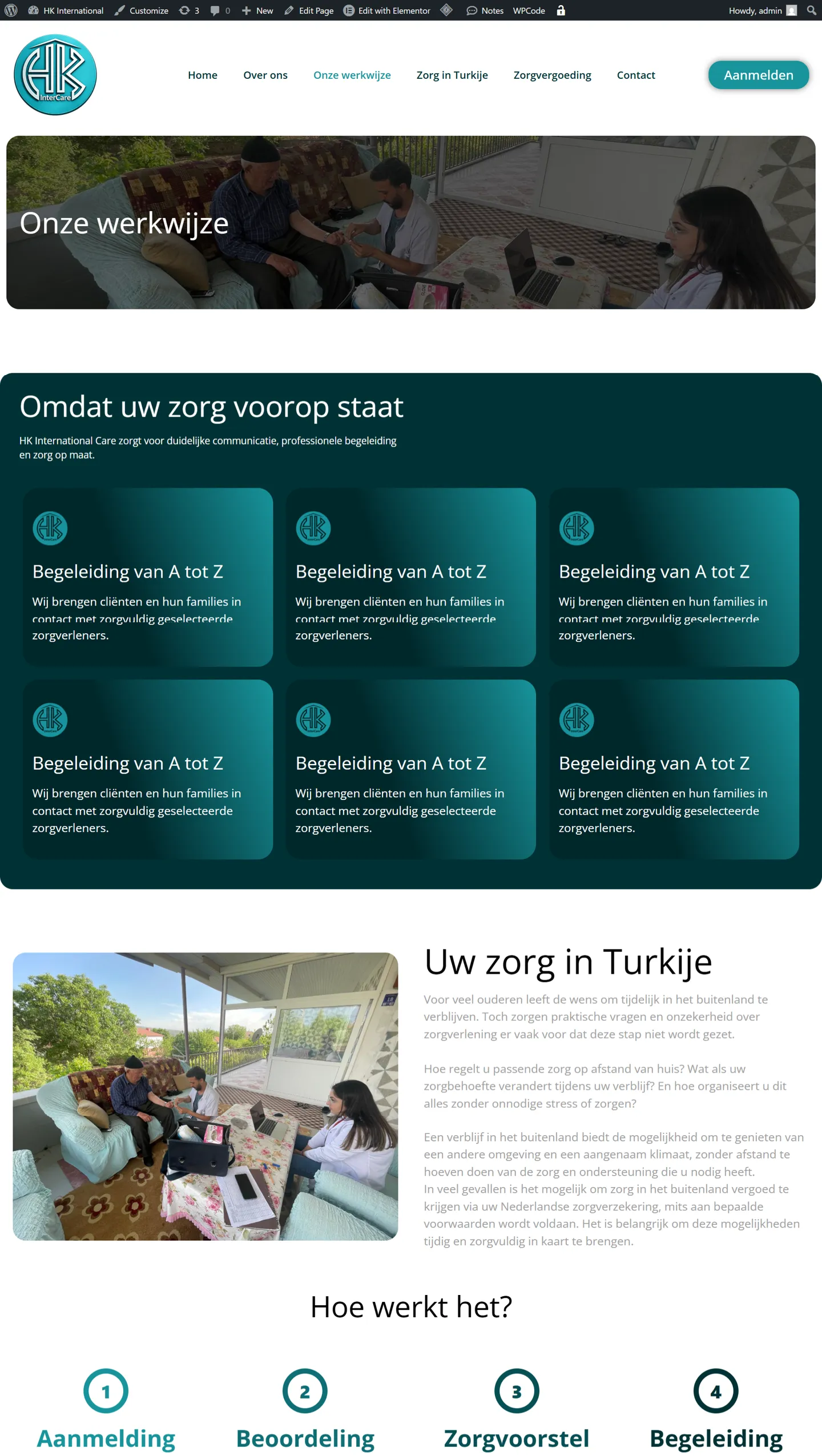 De pagina Onze werkwijze op de website van HK Intercare