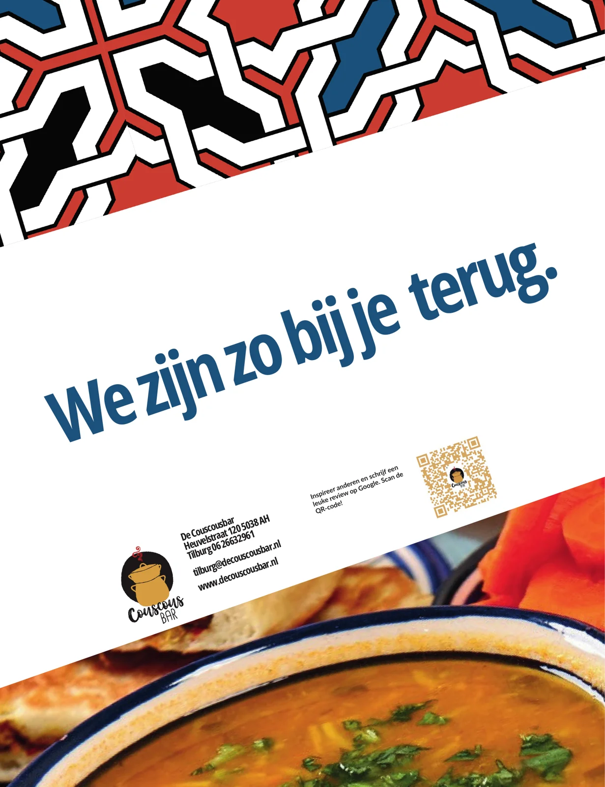 Het deurbord: "We zijn zo bij je terug"